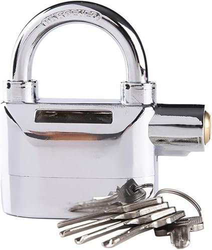 KXAOXGRC Stainless Steel Padlock, Alarm Padlock Waterproof Rust-Proof 5 Keys 65x92mm(2.6in) for Outdoor Bike Motorcycle Warehouse Door Lock Bronze/Silver(Silver)