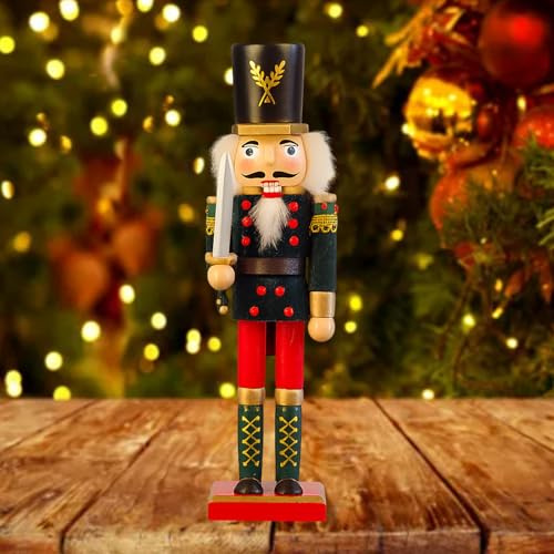 Nussknacker Soldat 30 cm, Holz Traditionelle Weihnachtsnussknacker Figuren, Weihnachten Nussknacker König Deko Figur, Klassisch Nussknacker Holzfigur Soldat für Weihnachtsfest Heimdekoratio (Grün)