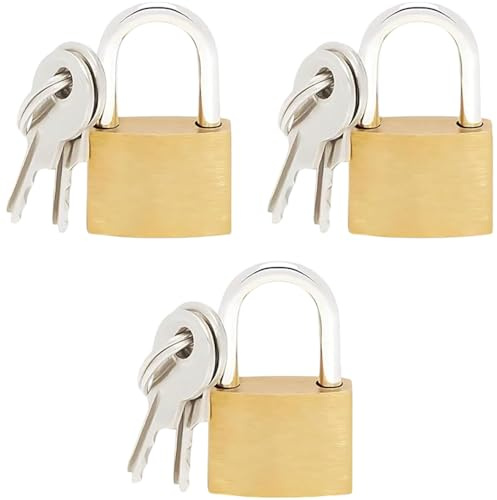 ZINNIAUK 3 X 20mm Brass Padlocks with Keys – Durable Solid Brass Body Mini Padlocks for Lockers, Bags, Luggage, Tool Boxes, Cabinets, Cupboards, Jewellery Boxes & Travel – Small Security Padlock Set