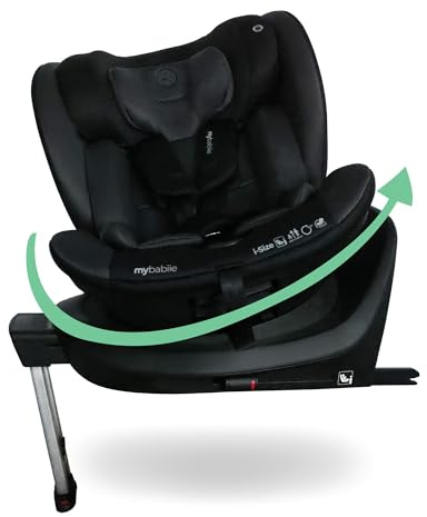 My Babiie MBCS400 360° Spin R129 Baby Car Seat – Support Leg, ISOFIX, Birth to 12yrs (40-150cm), i-Size, ERF, Group 0+/1/2/3, Rotating 360 Swivel - Black