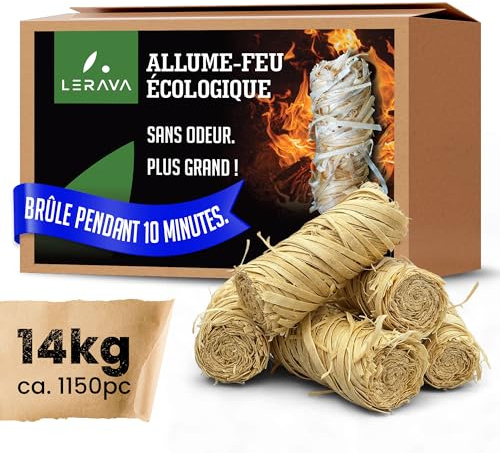 LERAVA Accendifuoco Ecologico (ca. 1150pz) - Fire Starter Naturale con Fiamma Forte - Accendi Carbonella Barbecue, Camino & Stufa - FSC Certificato - Accendi Fuoco Sicuro & Lunga Durata - 14kg