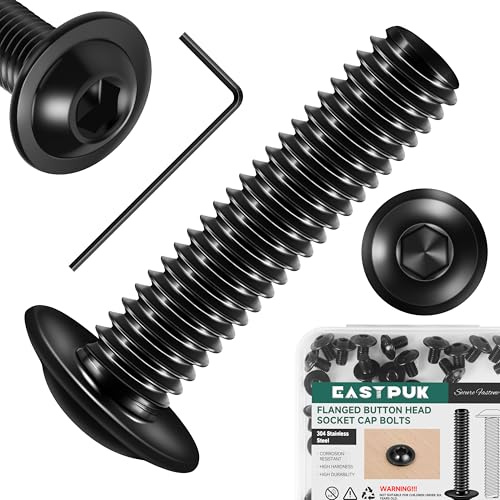 EASTPUK 50Pcs M5 x 20mm Flanged Button Head Socket Cap Screws Bolts, Allen Socket Drive M5 Screws Bolts Black Oxide 304 Stainless Steel (with Hex Key)