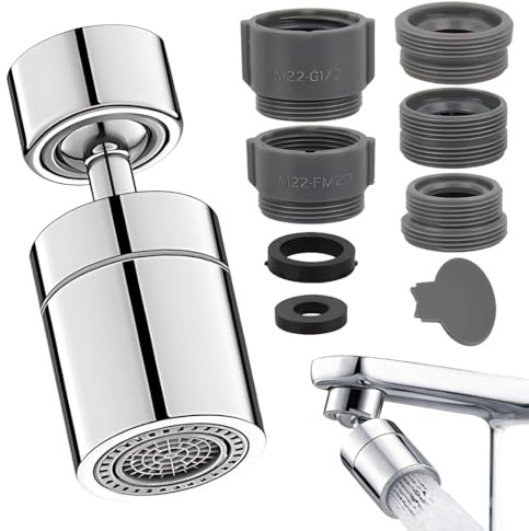 KEPYATI 360 Aireador para grifo FM22/M24 con Adaptador, 2 Modos, Extension Difusor Atomizador Fregadero,Boquilla Cabezal Filtro Extensor Grifo Lavaboople Ducha