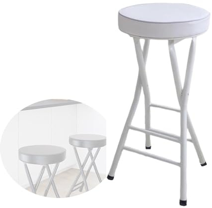 Klappbarer Barhocker, Faltbarer Runder Gepolsterter Hockerstuhl mit Fußstütze, Thekenhöhe für Küche, Wohnzimmer, Garten(White)