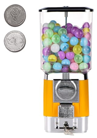 DzkZen Distributeur Automatique avec 200 Boules, 100 Jetons en Acier Inoxydable, Distributeur De Chewing-Gums, Distributeur De Bonbons à Domicile, Tirelire à PièCes Yellow-toyball