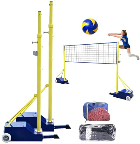 Volleybollnät Utomhus, Volleybollnät för Trädgården, Bärbart Badmintonnätset för Tennisstänger i Metall, med Bärväska, Volleyboll-/Badmintonställ med Stabil Bas för Utomhusträning, H:1,55m