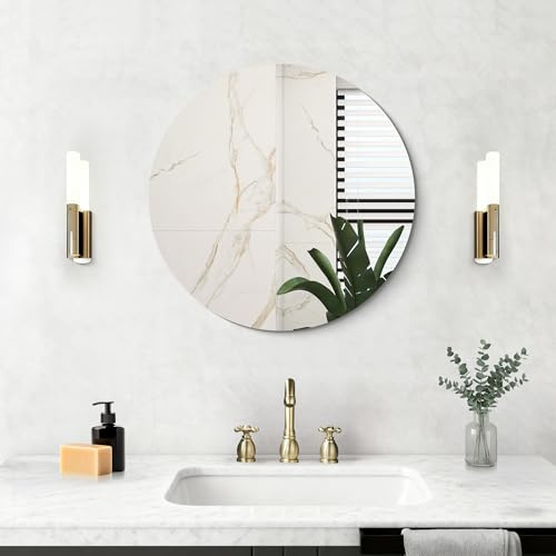 NIMURY Wandspiegel, 50x50 cm rahmenloser Badezimmerspiegel mit rundem Design, rahmenloser Spiegel für Badezimmer, Schlafzimmer und Wohnzimmer, horizontal und vertikal montierbar