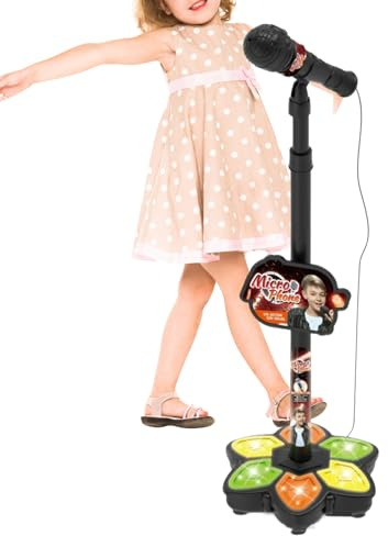 Keyubria Microfono Per Bambini Con Asta,Macchina Karaoke con LED - Microfono Cantante per Karaoke - Per Ragazzi e Ragazze, Aula, Viaggio, Sala Giochi, Casa, Festa, Compleanno, Giorno dei Bambini