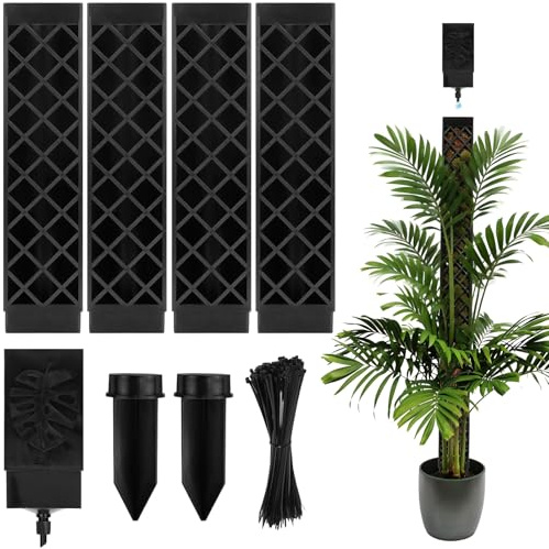 Moosstab Für Monstera 4 Stück Rankhilfe Monstera Pflanzstab Rankhilfe Zimmerpflanzen Pflanzen Moosstangen Set Mit Pflanzen Gießhilfe Kabelbinder Für Kletterpflanzen Gartenbepflanzung (Schwarz)