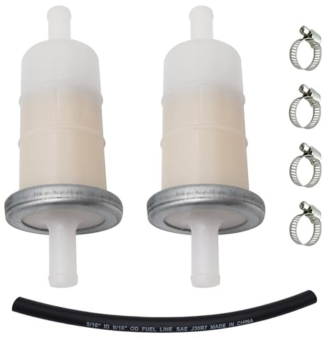 Strongthium Bränslefilter 8mm 5/16 Kompatibel med Yamaha V Star 1100 Virago, Kawasaki Mule 600 3010 Vulcan, Servicekit med Bränsleslang och Klämmor, Endast för Förgasare, 2 st Filter