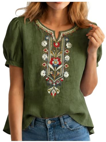 Chemise Femme Chic Et Elégant Vintage Sexy Sweat Femme Manches Chemise D'été en Lin pour Chemisier Élégant À Col en V pour Chemisier Blouse Tunique Grande Taille Hauts Tuniques Femmes Grande Taille