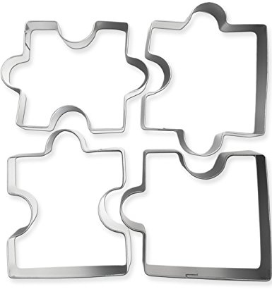 HomeTools.eu® - 4 cookie cutters puzzle, for funny puzzle biscuits, stainless steel, 4 pieces