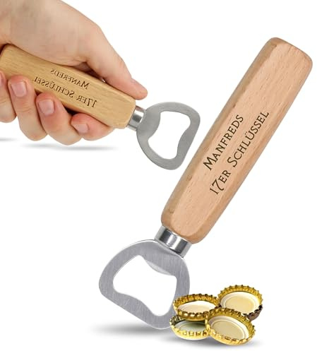 Flaschenöffner personalisiert mit Gravur - Holz Bieröffner als Geschenkidee | Bieröffner, Kronkorkenöffner, Bar Zubehör, Geschenkidee, lustige Männergeschenk, langlebig, personalisierte Geschenkidee