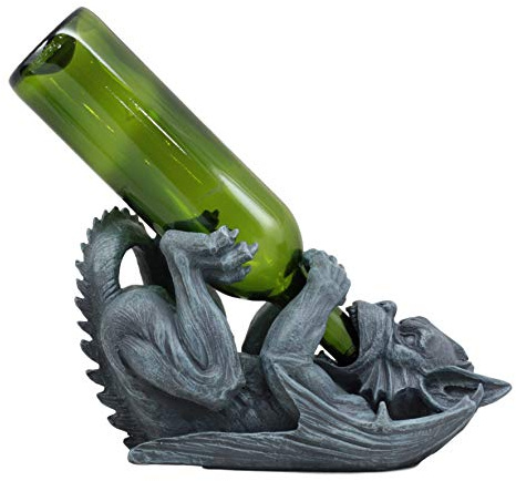 Ebros Gothic Fantasy Winged Drunken Gargoyle Wine Bottle Holder Figurine 11 Long Kitchen Cellar Decor Statue
