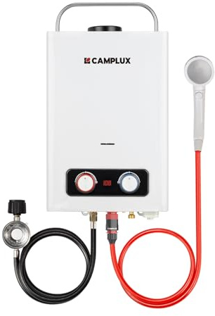Camplux Pro 6L Portable Tankless Water Heater,Mini Sized Outdoor Propane Gas Water Heater with Portable Handle,Propane Gas Water Heater for RV,Campings,Cabins,Barns,White