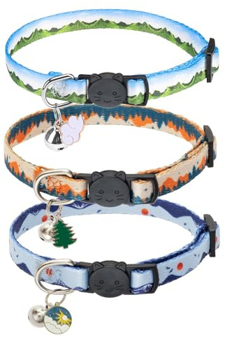 SCENEREAL Breakaway Cat Collars with Bell, 3 Pack Adjustable Safety Cat Collar for Boy and Girl Cats, Cute Kitten Collar for Cats Puppies Daily Wearing