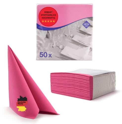 100 Aroba Airlaid Servietten Stoffähnlich 19 FARBEN 40x40 cm 1/4 Falz Hochwertige Hochzeitsservietten, Stoffoptik, für Geburtstag Hotel Catering Feiern Weihnachten Hochzeit Rosa Fuchsia