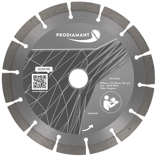 PRODIAMANT Diamant Trennscheibe 180 x 22,2 mm 10mm Profi Diamant Segment für Beton, Stein, Ziegel, universal