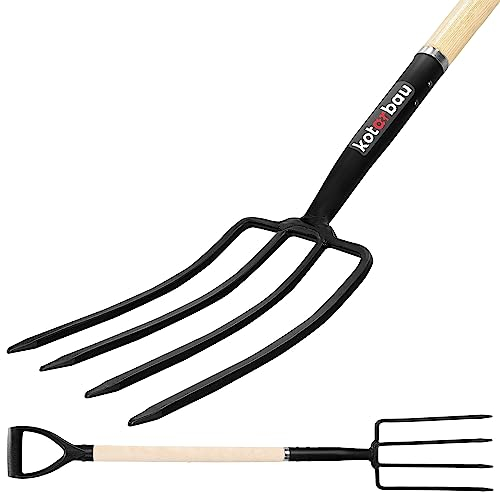 KOTARBAU® Forcone a 4 Denti 115 cm da Giardino con Manico in Legno Economico