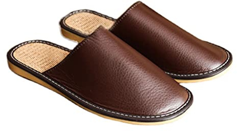 GHYUB Pantuflas para Hombre,Zapatillas De Casa Hombre Piel， Zapatillas De Cuero Genuino Unisex Zapatos De Casa Plana De La Casa Cerrada Slips En El Exterior Interior (Color : Brown, Size : EUR41-42)
