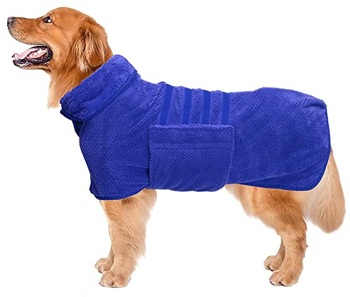Dog Bathrobe Towel Geyecete Dog Drying Coat-Dry Fast Bag-Pineapple Grid Fast Drying Super Absorbent Pet Dog Cat Bath Robe Towel-Blue-L