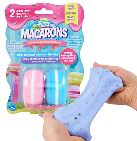 SLIMY Macarons 2 x 50g in Rosa & Blau - Original Slime Set mit verschiedenen Spielmassen, Glitzer und Streusel zum Einkneten, Spielspaß für Kinder, elastische Spielknete (Spielzeug ab 3 Jahre)