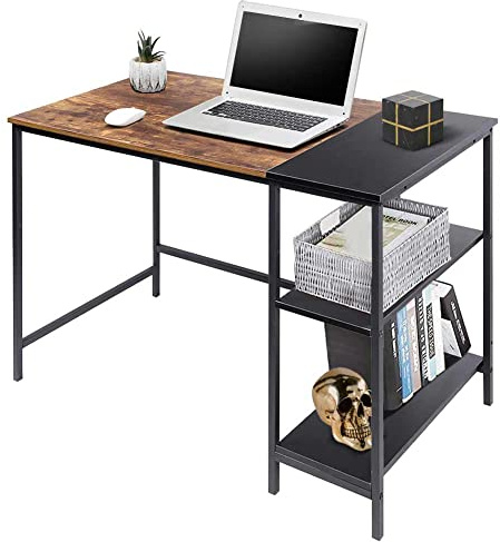 BAKAJI Scrivania con Libreria 3 Ripiani Tavolo da Lavoro Porta Pc Computer Struttura in Metallo e Piano in Legno MDF Anticato e Nero Arredamento Casa Ufficio Cameretta Dimensioni 120 x 60 x 75 cm