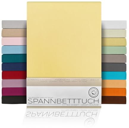 BEAUTEX Lenzuolo con angoli elasticizzati in jersey di cotone premium 160 g/m², taglia e colore selezionabili (Boxspring - 90x200x45 cm, Giallo)