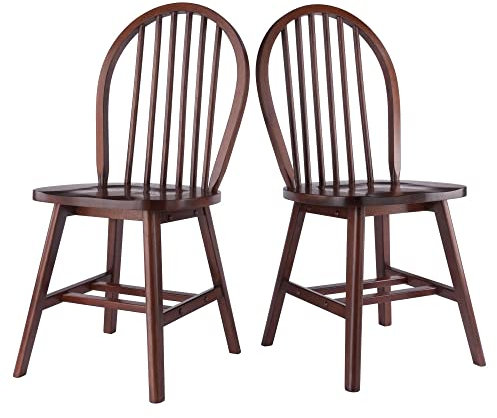 Winsome Windsor 2-Piece Chair Set in Walnut, Classic Ladder Backed Kitchen & Dining Room Chairs, Simple & Elegant Home Seating Solution, Great for Office, Hallway, Bedroom