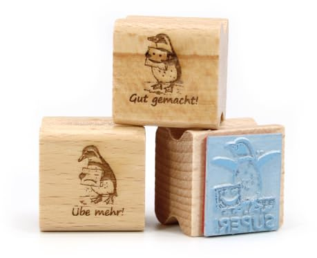 Lehrerstempel Pinguine im Set - 3 Motivstempel mit Spruch für Lehrer und Schule ca. 28 x 28 mm - Pinguin Motiv Natur