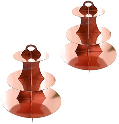 ANMEISH 2 Pack 3 Tier Cardboard Cake Stand, Three Tiered Paper Afternoon Tea Stands color Disposable Cupcake Holder Round Dessert Stands for Party Wedding Birthday Baby Shower Anniversary (Rose Gold)