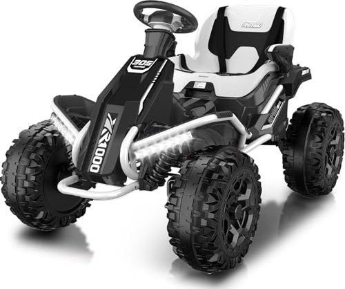 ANPABO 24V 4x4 Ride On Toy for Big Kids, 4x200W Motors, 5MPH, Kids Car w/Parent Remote, Wide Adjustable Seat, Headlights, Metal Frame, Shock Absorbers, 4 Wheeler Quad for Kids 3-12, White