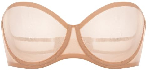 INLYRIC Women's Sheer Strapless Bras Mesh Sexy Unlined Plus Size See Through Bra Underwire Demi Mesh Non Padded Warm Beige - Size up in Both the Band and Cup 34D