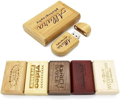 Personalisierte USB-Stick + Geschenkbox aus Holz massiv mit Gravur WunschtextHochzeit Wunschgravur Speicherstick Flash Drive 32/64/128 GB 3.0 Geschenkidee individuell Nussbaum, 64GB 3.0