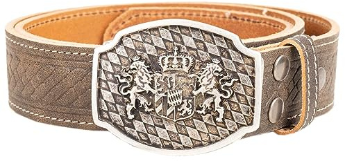Goldschmidt Trachten Trachtengürtel Flechtprägung 40mm breit | Gürtel Echtleder Made in Germany | Gürtelschnalle mit Bayern-Wappen (105)