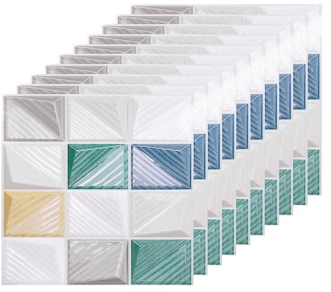 sourcing map Pelar y Pegar Azulejos Protección Contra Salpicaduras, 25 Uds 3.94x3.94 Impermeable Mosaico Azulejo Pegatinas Autoadhesivo Decorativo para Cocina Baño, Beige+Blanco