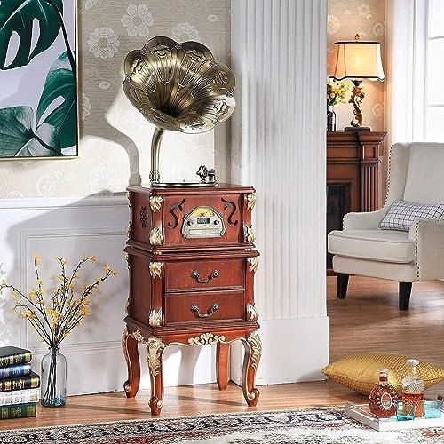MegLob Classic Record Player, Retro Wood Vinyl Record Player, Vintage Style Music Speaker, 33/45/78 Rpm LP Vinyl Player, Support CD/USB/Radio/Wireless Connection, Double Subwoofer, Turbo Tonearm
