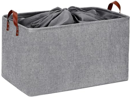 DULLEMELO Extra großer grauer Aufbewahrungskorb, zusammenklappbarer Stoffkorb mit Griffen, 70 l großer Organizer für Schränke, Spielzeug, Decken, Wohnzimmer, Waschküche und Kinderzimmer