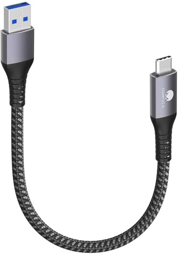 CONMDEX USB C-kabel kort 30 cm/0,3 m 10 Gbps USB3.1 Gen2 datakabel typ C Android Auto QC3.0 3.1 A USB A till C snabbladdare för Samsung Note20 Galaxy S23/S22 Z Flip 5 Tab S9 Pixel 8 Oneplus 11 grå