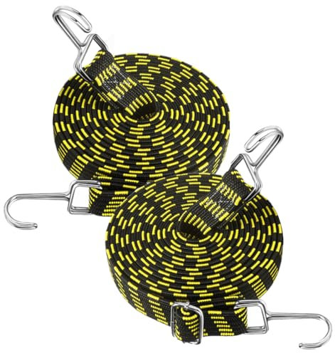 Bungee-Seile mit Haken, gelb, verstellbar, elastisches Band, strapazierfähiges Gepäck-Spannseil für Fahrradträger, Camping, Auto, Dachträger und Zeltstangen (1 m)