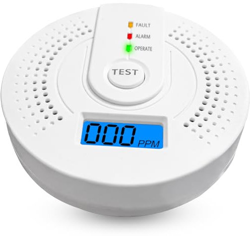 Carbon Monoxide Detector,Carbon Monoxide Alarm With LED display, CO Alarms Monitor for Home Safety,Comply with EN50291 Standard (AA Battery NOT Included) (01-white)
