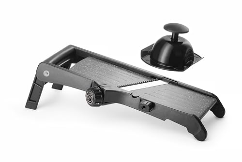 HENDI Samurai japanische Mandoline, Gemüseschneider, Gemüsehobel, verschiedene Klingen und Schnittdicke: 0,5-9 mm (Scheiben oder Julienne), Obstschneider, Edelstahl, PP, schwarz