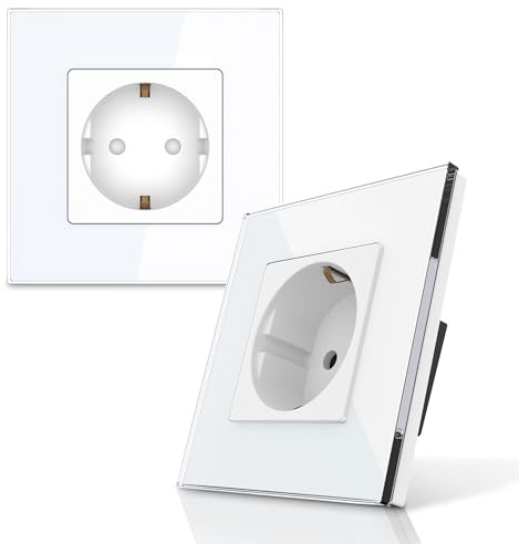 PULSAR Steckdosen-Set, 2x Steckdose Unterputz Glas Weiß 1-Fach 2 Stück | Schuko-Steckdosen-Set in Weiß - 2 x Steckdose Glas 1-Fach - Wandsteckdose 16A mit Kindersicherung 86 x 86mm 2 Stück