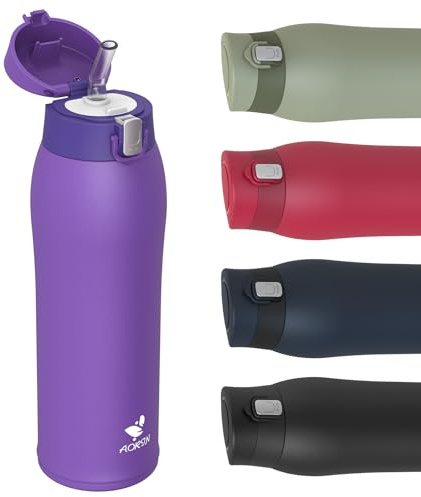 AORIN Trinkflasche - 750ml - 18/8 Edelstahl Wasserflasche Auslaufsicher -Trinkflasche mit Strohhalm BPA-Frei | Schule, Sport, Wasser, Fahrrad