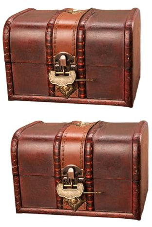 MAGICLULU 2Er-Box Schatzkiste Aufbewahrungswürfel für Spielzeug Schmuck Mini-Schatztruhe Kleinigkeiten-Organizer Speicherhalter Requisiten Aufbewahrungskiste Veranstalter Holzkasten hölzern