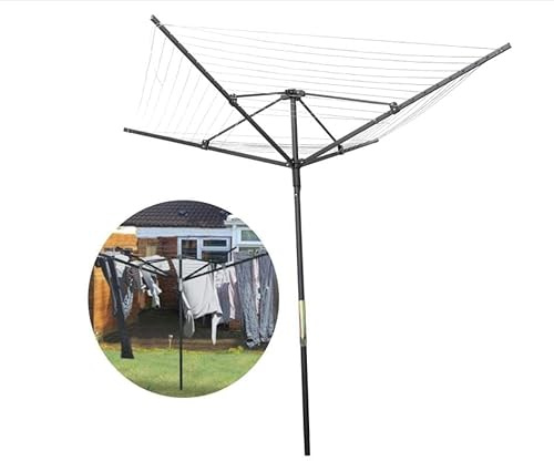 QTQHOME Stendibiancheria rotante per ombrelli da esterno, bracci in alluminio e palo in acciaio regolabile in altezza, stendibiancheria per ombrelli all'aperto, pieghevole, retrattile, 12 linee con