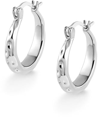 Örhängen Silver 925 Hoop Örhängen för kvinnor, ALEXCRAFT Silver Örhängen Hoop Örhängen Chunky Small Hammer Örhängen 925 Sterling Silver Hoop Örhängen Huggie Hoop Örhängen 20mm Kvinnor Flickor
