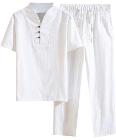 RUMAOZIA Zweiteiler Herren Trainingsanzug Baumwolle Tai Chi Uniform Kung Fu Anzug Chinesisch Traditionelle Kleidung Tang Anzug Kampfkunst Atmungsaktiv Kurzarm Tops Zen Meditation Uniform