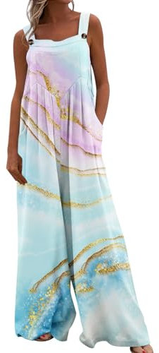 RMBLYfeiye Jumpsuit Damen Sommer Hosenanzug, 2-Teiler, Set Outfit 3D Druck Spaghetti Mit Taschen Ärmelloser Overall Festlich Hosenanzug