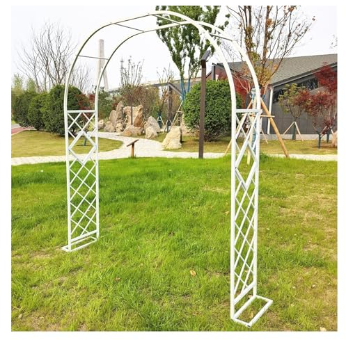 Robuster Gartenbogen Mit Spalier, Für Kletterpflanzen Im Freien, Torbogen Rankhilfe Rankgitter Mit Sockel, Für Rasen, Hinterhof, Terrasse, Hochzeitsfeier, Zeremoniendekoration(Color:White,Size:260cm/1